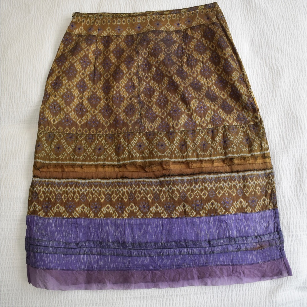DOSA brown khaki purple highlight skirt… 100% SILK